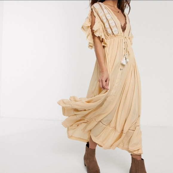 Free People Dresses & Skirts - Free People Bali Will Wait For You Embroidered Boho Midi Garbanzo Dress S
